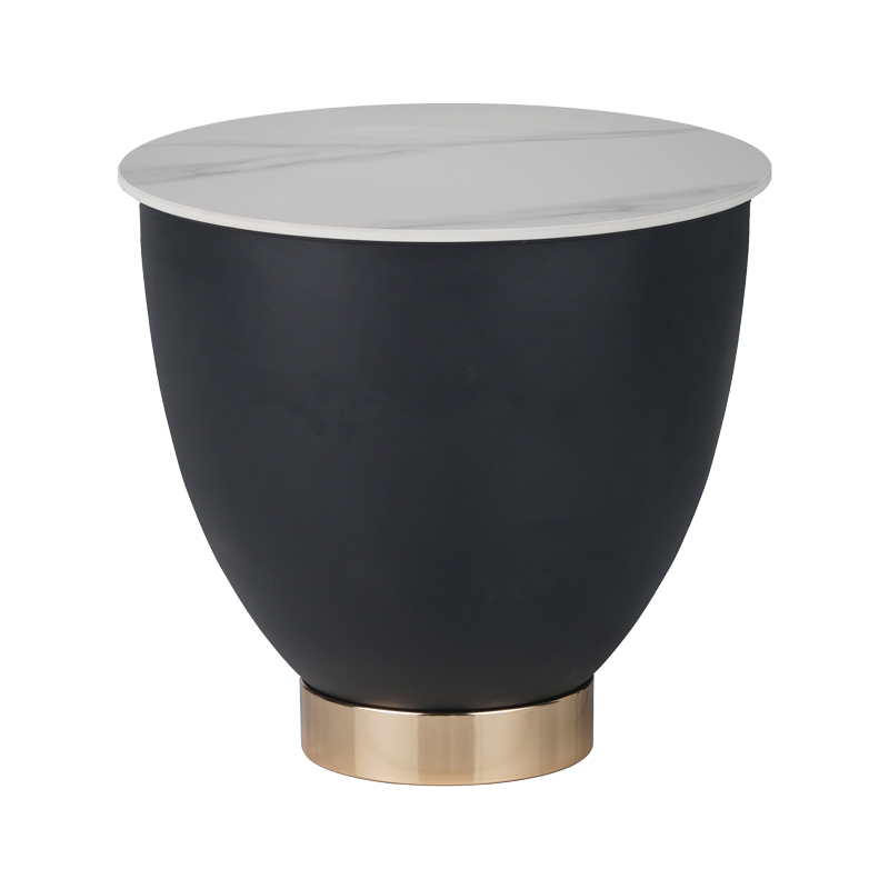 Помощна маса, Erasmine, Бял-Черен, Синтерован камък, Метал, 50x50x45см.