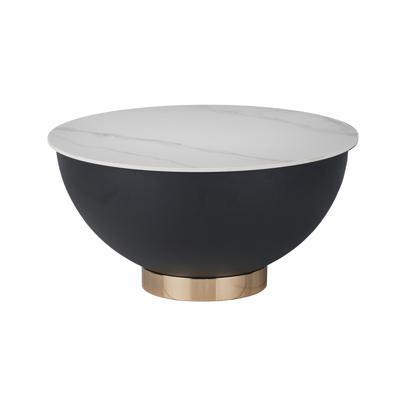 Маса, Erasmine, Бял-Черен, Синтерован камък, Метал, 70x70x37см.