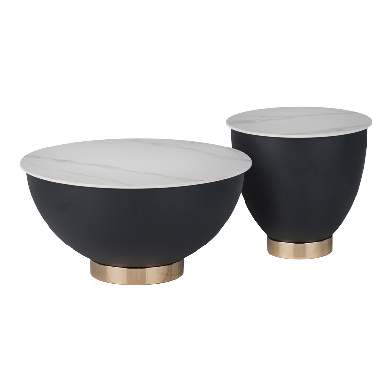 Комплект маси, Erasmine, Черен, Синтерован камък, Метал, 029-000322, 70x70x37см.