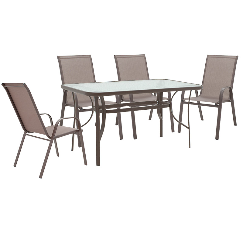 Трапезен комплект, Ensure-Calan, Кафяв, Стъкло, 140х80х70см.