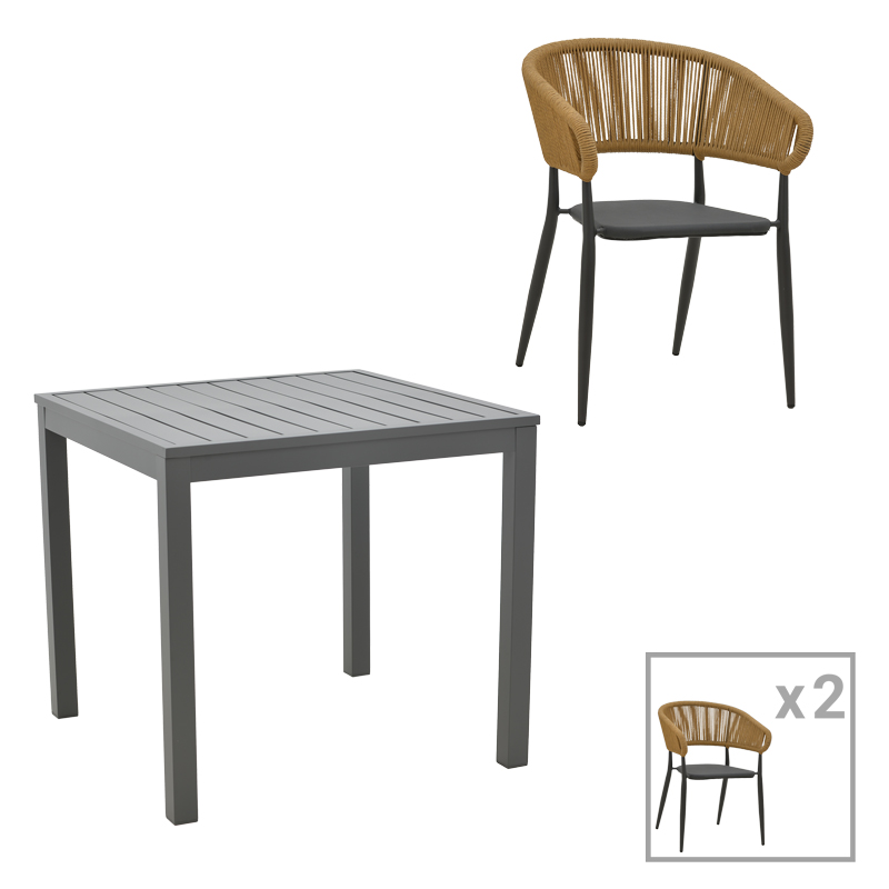 Трапезен комплект, Kliton-Raven, Антрацит, Алуминий, 80х80х74см.