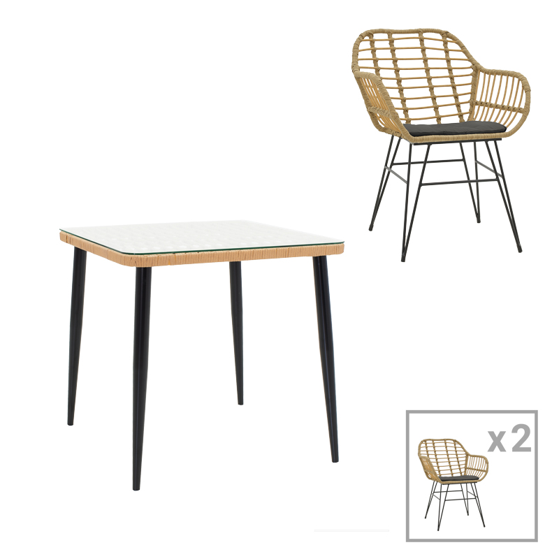 Градински комплект, Naoki V, Натурален, Ратан, 80х80х78см.