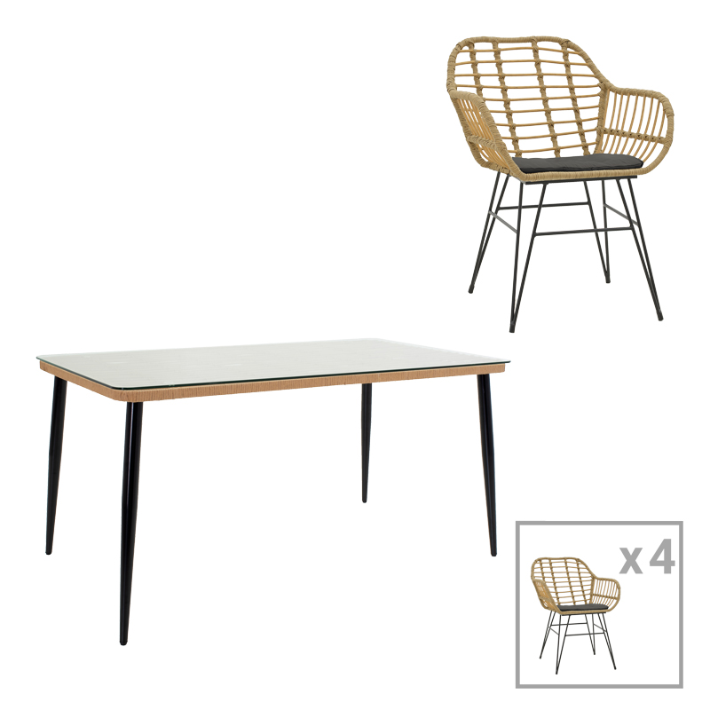 Градински комплект, Naoki х, Натурален, Ратан, 160х90х78см.