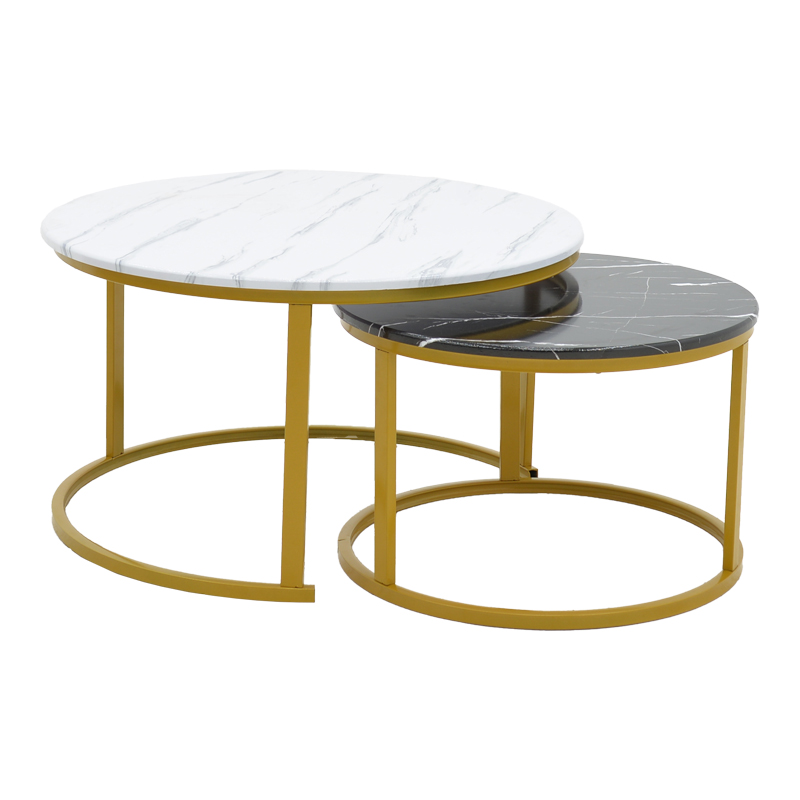 Комплект маси, Relevon, Бял-Черен, Мдф, Метал, 80х80х45см.