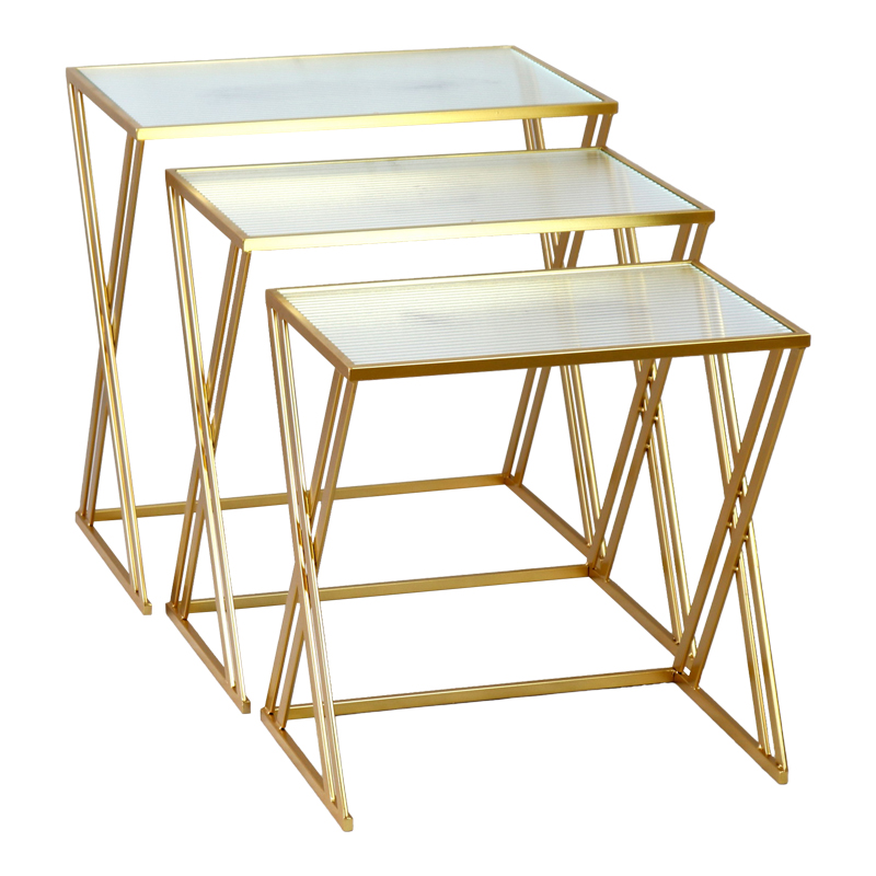 Комплект маси, Pitche Inart, Златист, Стъкло, 60х60х39см.