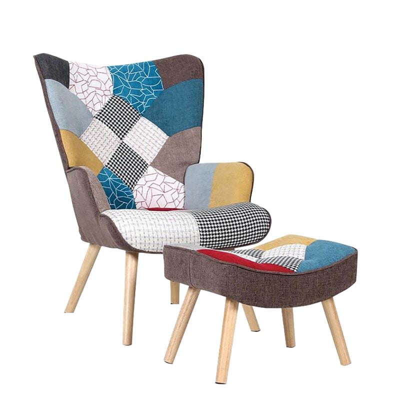 Комплект кресло и табуретка, ALMA, Многоцветен, Текстил, 69х76х97см.
