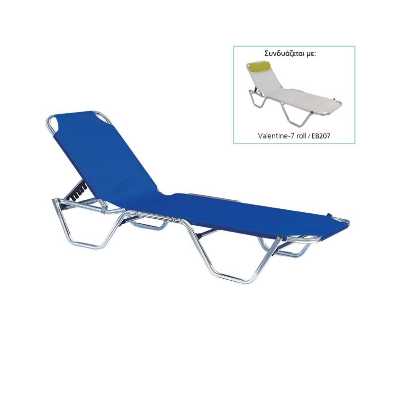 Шезлонг, CRETA Alu Lounger, Син, Текстил, 60х197х30см.