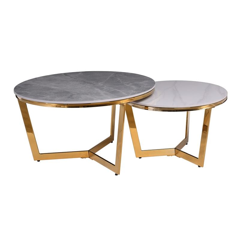 Комплект маси, Сив-Златист, Синтерован камък, Метал