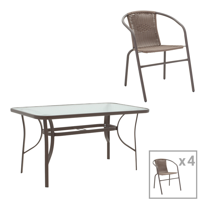 Трапезен комплект, Ensure-Obbi, Кафяв, Пластмаса, 140х80х70см.