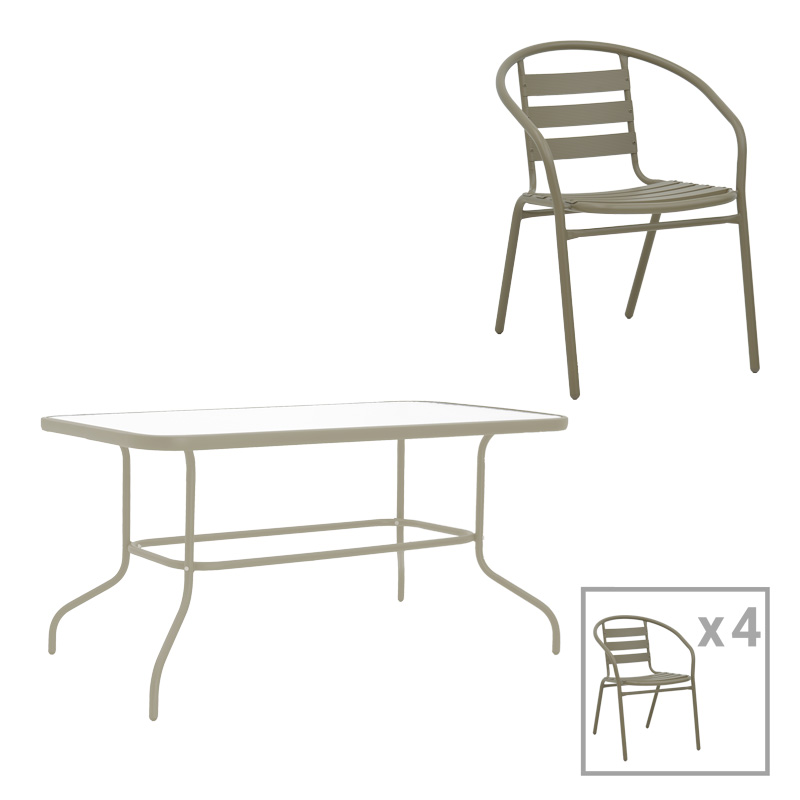 Трапезен комплект, Tade-Valor, Шампанско, Метал, 110х60х70см.