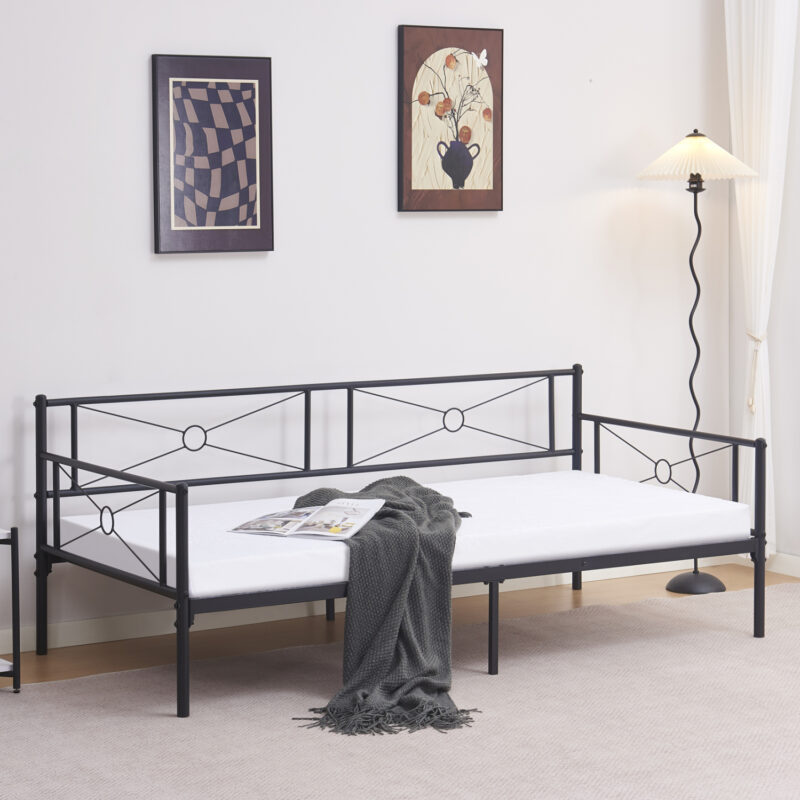 Разтегателен диван, Bernie, Черен, Метал, 190х90см.