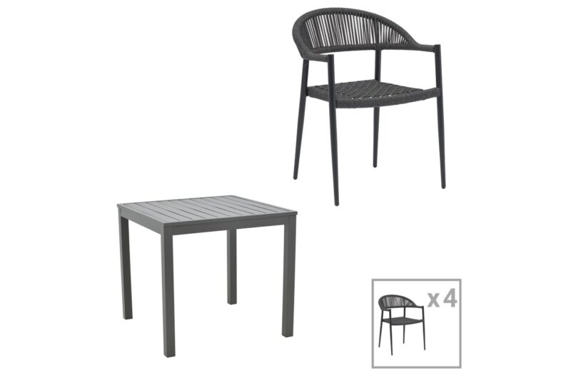 Трапезен комплект, Kliton-Freiburg, Антрацит, Алуминий, 80х80х74см.