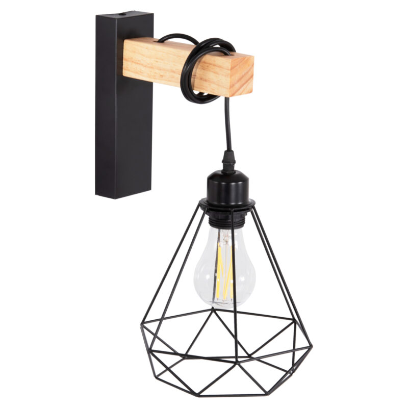 Лампа, HM4474, Натурален-Черен, Дърво, Метал, 20х26х38см.