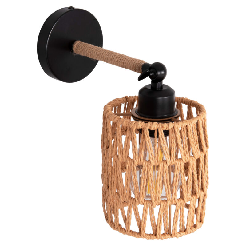 Лампа, STOLT2, Черен-Натурален, Въже, 12х23х24см.