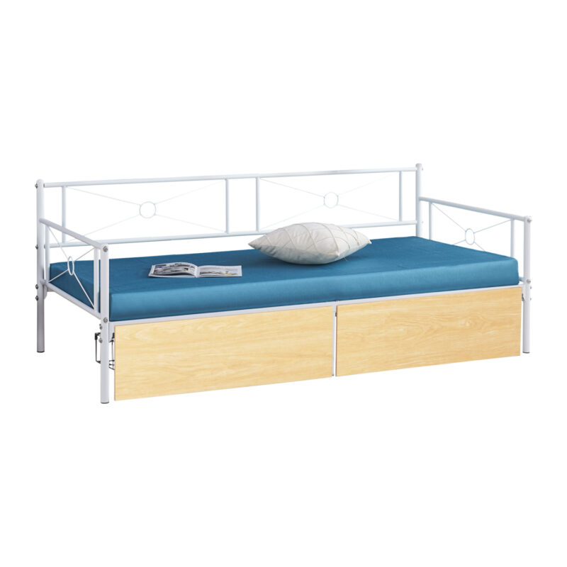 Разтегателен диван, Bernie, Сонома-Бял, Метал, 190х90см.