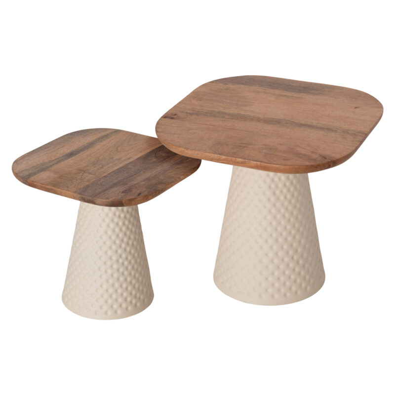 Комплект маси, HM9924, Слонова кост-Натурален, Дърво, Метал