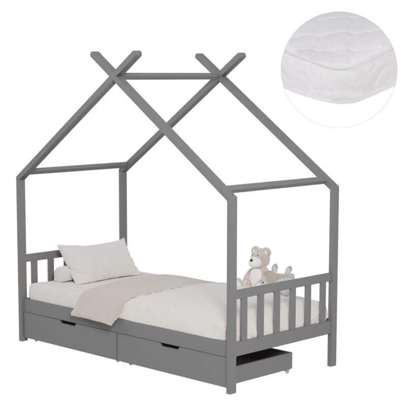 Легло, KLARICE, Сив, Чам, 90х190см.