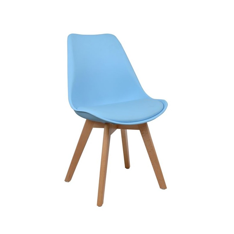 Трапезен стол Vegas HM0033.03 с крака от буково дърво и седалка от полипропилен в син цвят, 45x56x80см